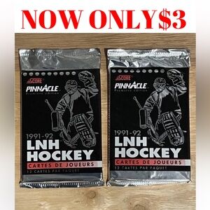2 PACKS 1991/92 Pinnacle Premier Edition Sealed Hockey Card Pack